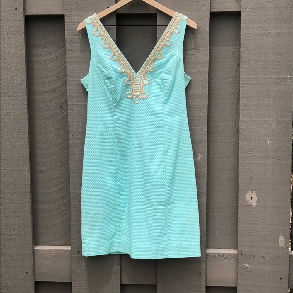 Lilly Pulitzer teal and gold dress